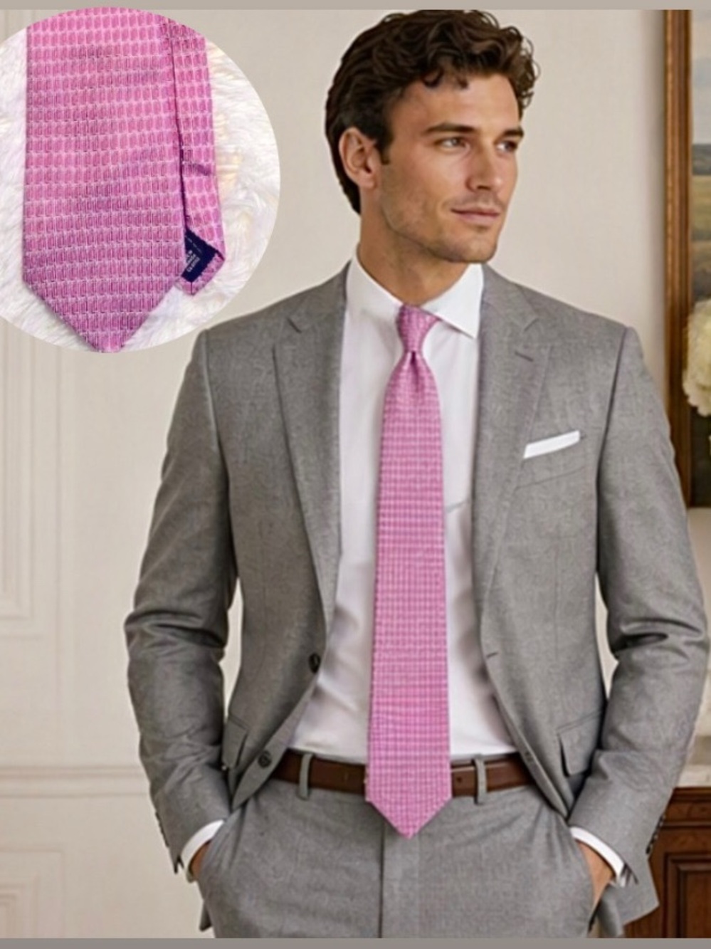 🌷 Holt Renfrew🌷 100% Silk Pink Print Tie